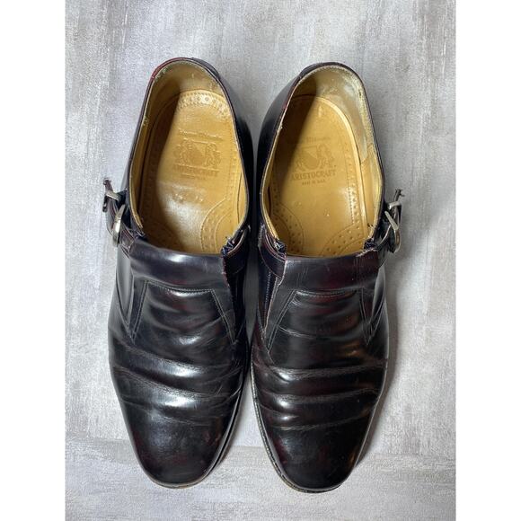 Vintage Aristocraft Monk Strap Shoes Mens Size 10.5 Burgundy Leather Dress USA